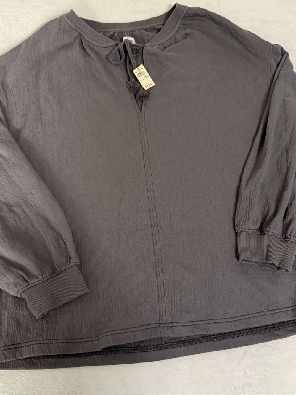 Aerie Womens Large Gray Oversized Pullover Sweatshirt Tie Neck Cotton NWT